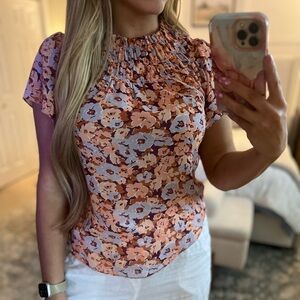 Madewell Floral Smocked Blouse in Pink and Purple